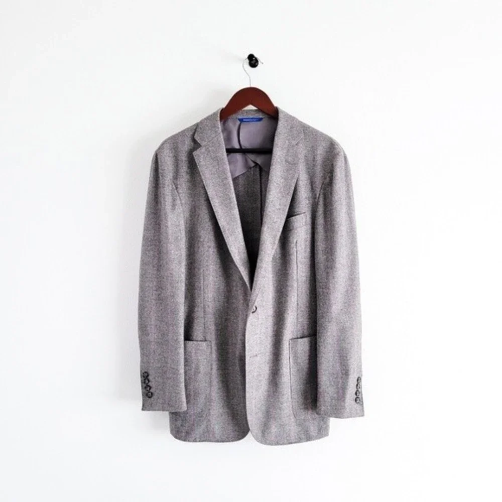 Adrian Jules Sport Coat Flannel Wool Blazer Plaid Gray Purple Mens 43 - Picture 7 of 15